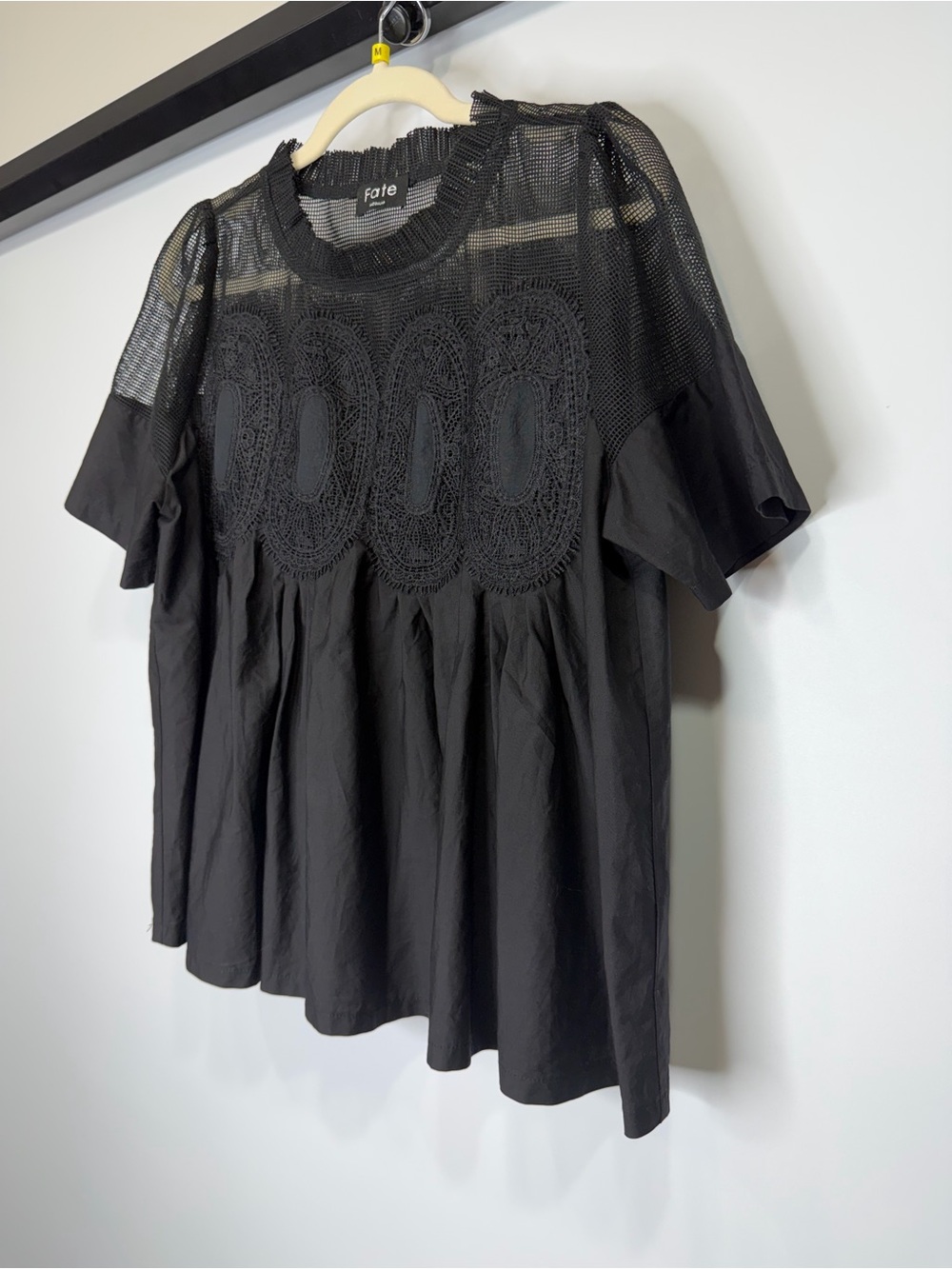 Fate Black Lace Mesh Babydoll Top Size Medium - Picture 3 of 11